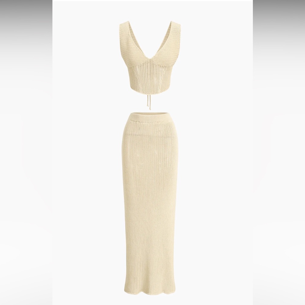 Commense Island Vacation Crochet Two Piece Skirt Set